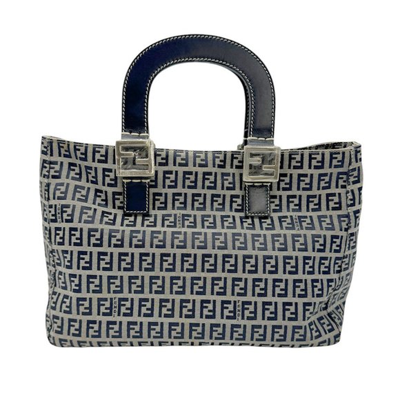 FENDI Handbags - FENDI Zucchino Handbag Canvas/Leather Navy Women's z0588